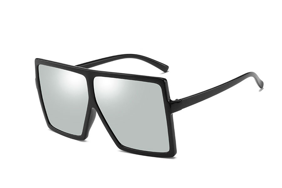 Oversize Solbrille i fladt design med sølvfarvet spejlglas. - Design nr. 4336